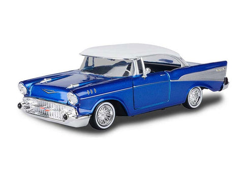 1957 Chevrolet Bel Air Lowrider Candy Blue with White Top "Get Low" Series 1/24 Diecast Model Car