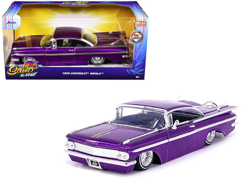 Chevrolet 1959 Impala Lowrider Candy Purple with Wire Wheels "Street Low" Series 1/24 Diecast Model Car